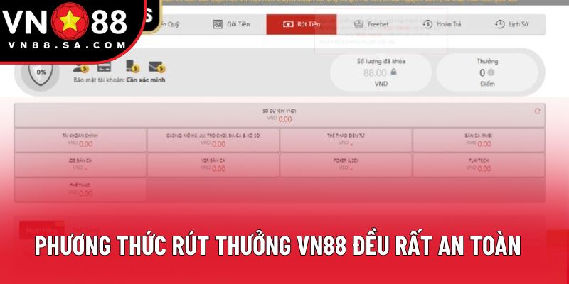 Phương thức rút thưởng VN88 đều rất an toàn